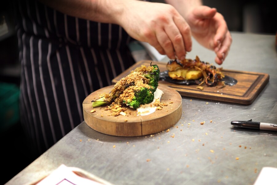 Kitchen prep at the Cat and Mutton