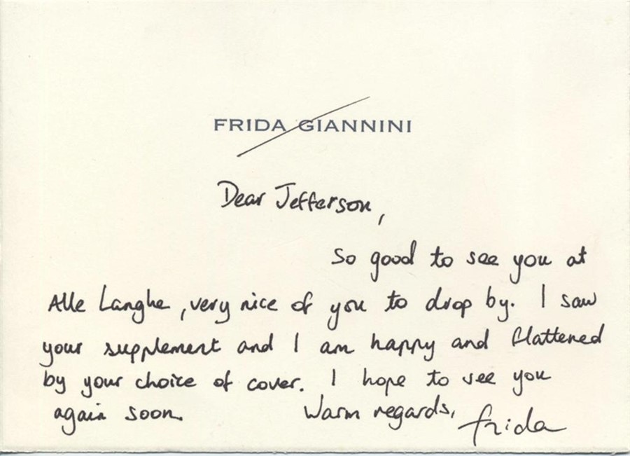A note from Frida Giannini to editor in chief, Jefferson Hac