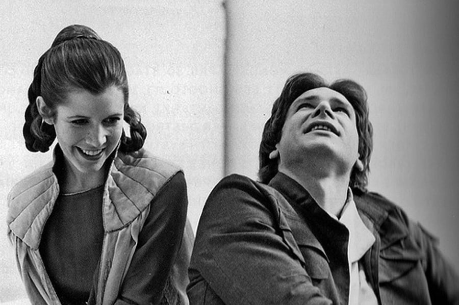 Carrie Fisher and Harrison Ford on the set of The Empire Str