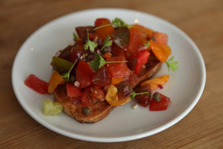 Heirloom tomatoes on toast at Darsham Nurseries