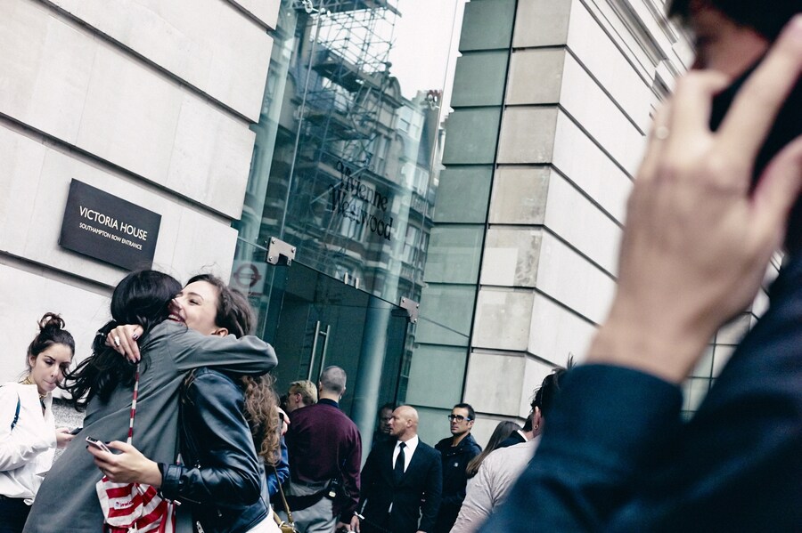 On the Phone at London Fashion Week S/S15