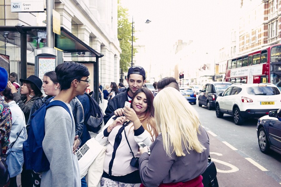 On the Phone at London Fashion Week S/S15