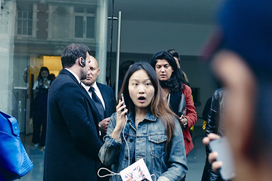 On the Phone at London Fashion Week S/S15