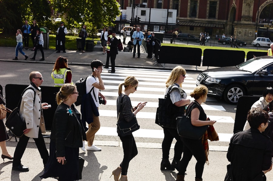 On the Phone at London Fashion Week S/S15