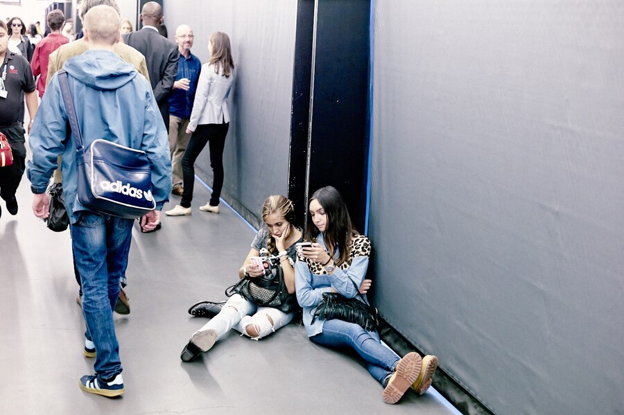 On the Phone at London Fashion Week S/S15
