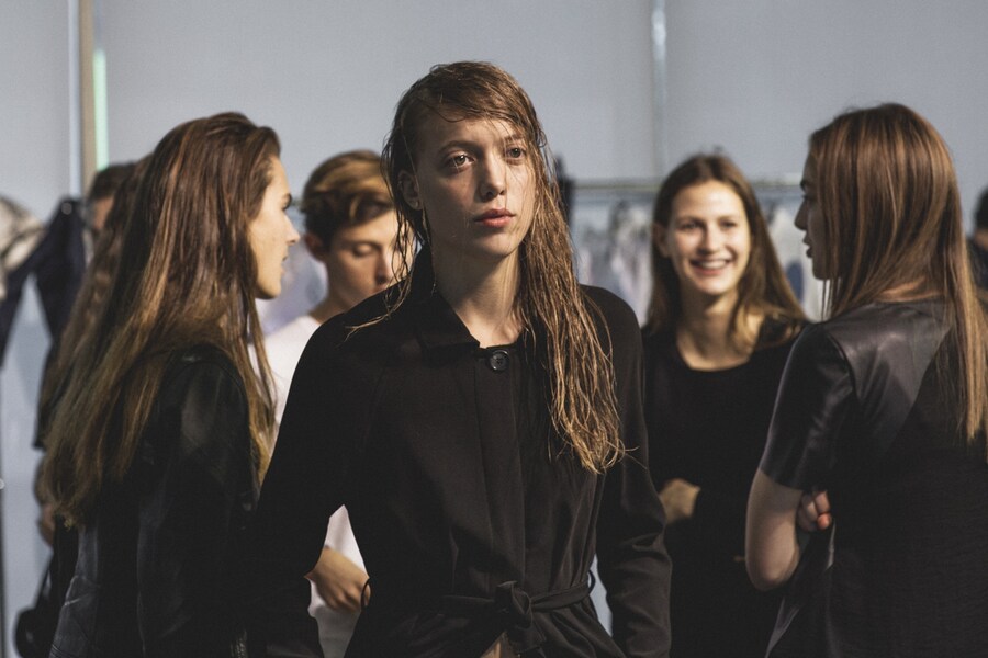 Backstage at Simon Porte at Jacquemus S/S15