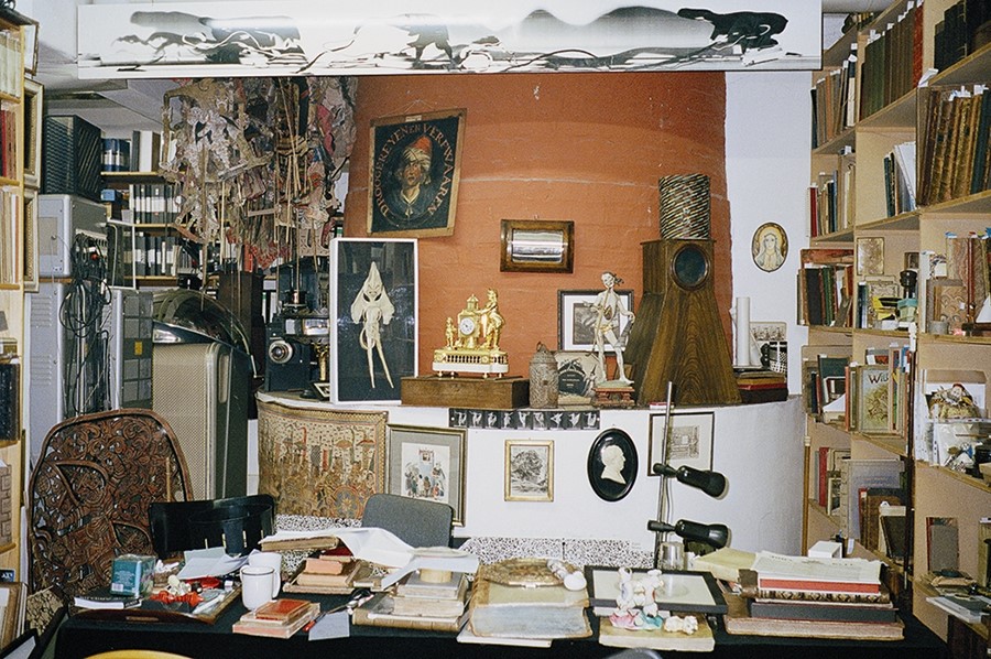Werner Nekes&#39; desk surrounded by his collection