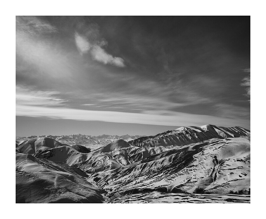 View of the Chechen Caucasus mountains from the high peak of