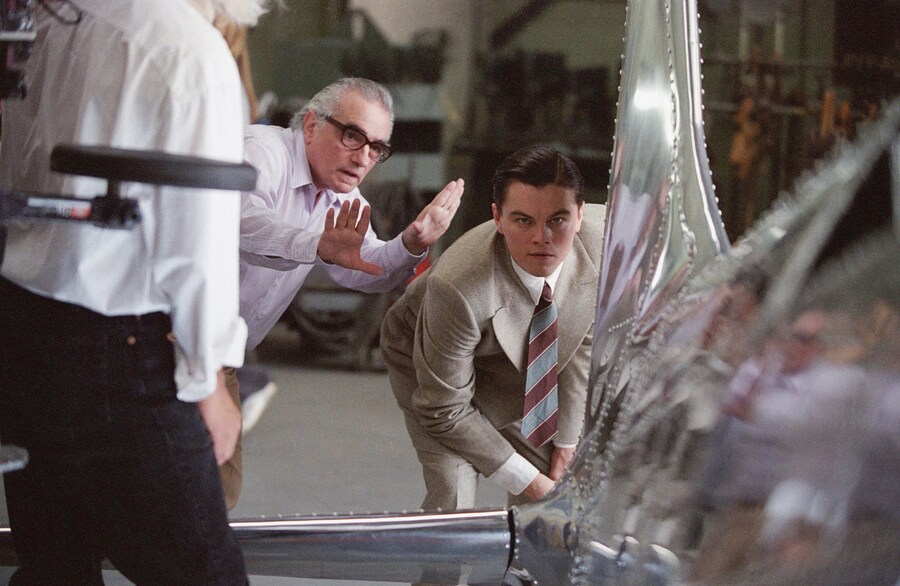 Martin Scorsese and Leonardo DiCaprio filming The Wolf of Wa