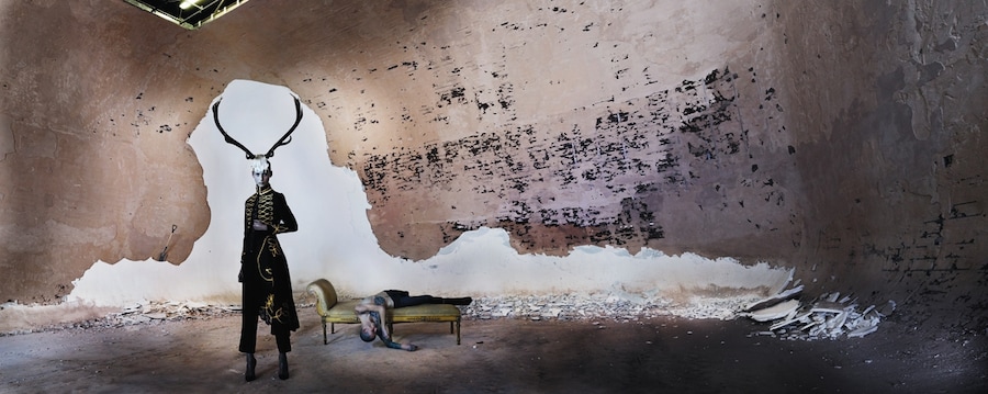 Julia wears military jacket and lace top Dante A/W96