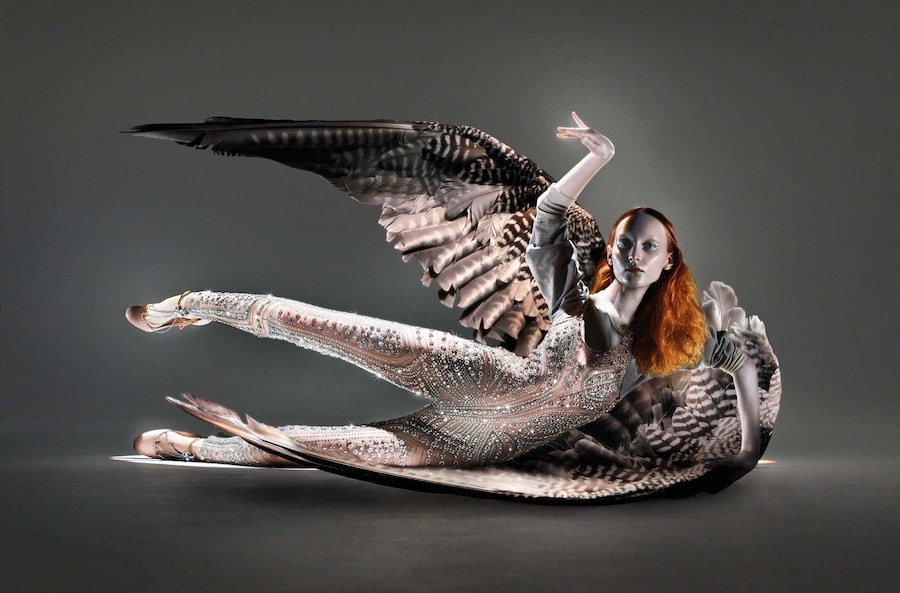 Nika wears Swarovski crystal catsuit Deliverance S/S04