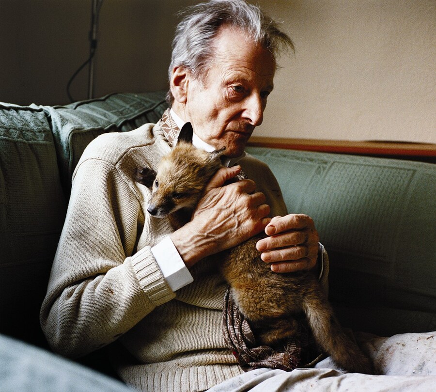Lucian Freud and a fox cub in Another Magazine A/W05 