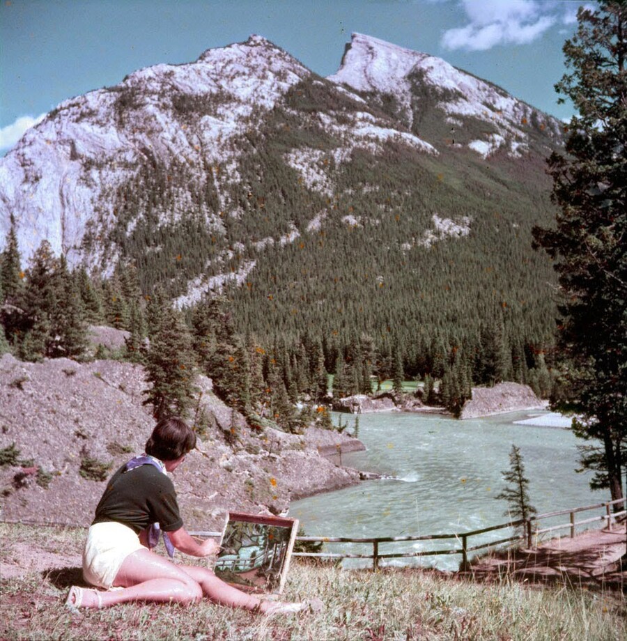 A Woman Paints Near the Bow River, 1953