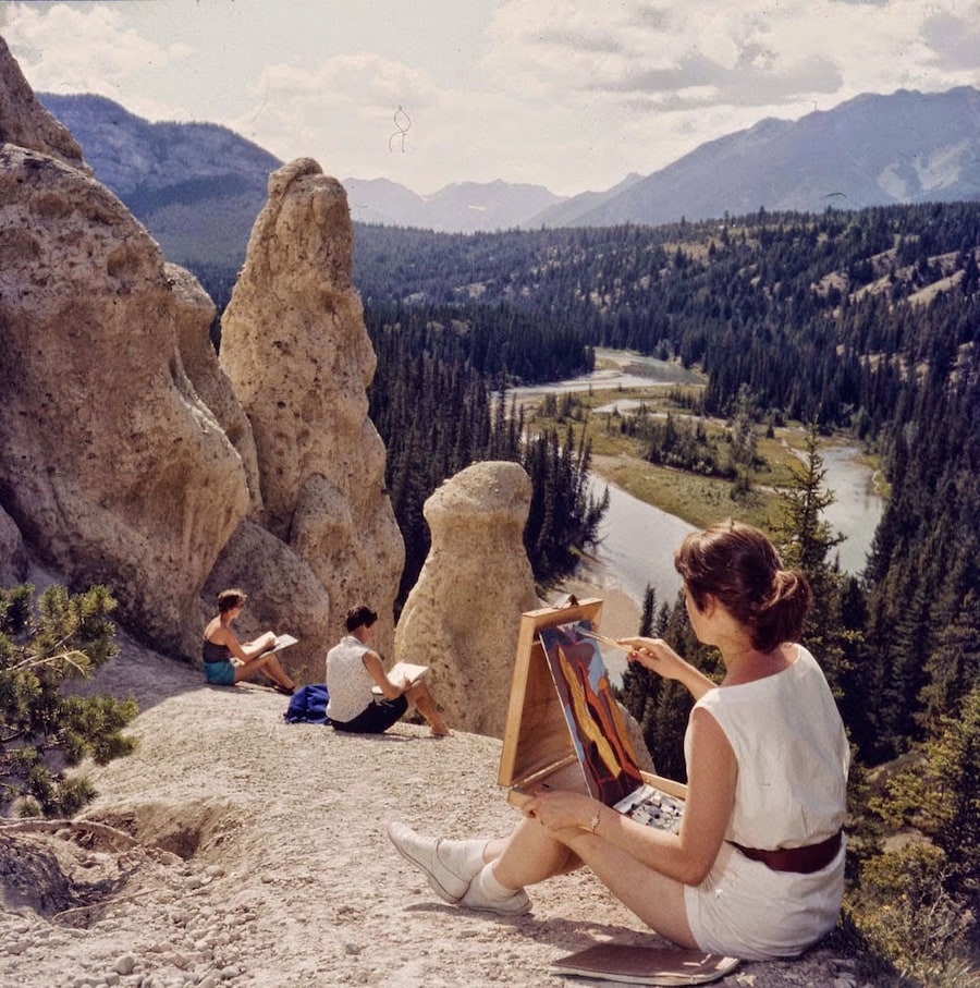 Art students painting hoodoos, 1957
