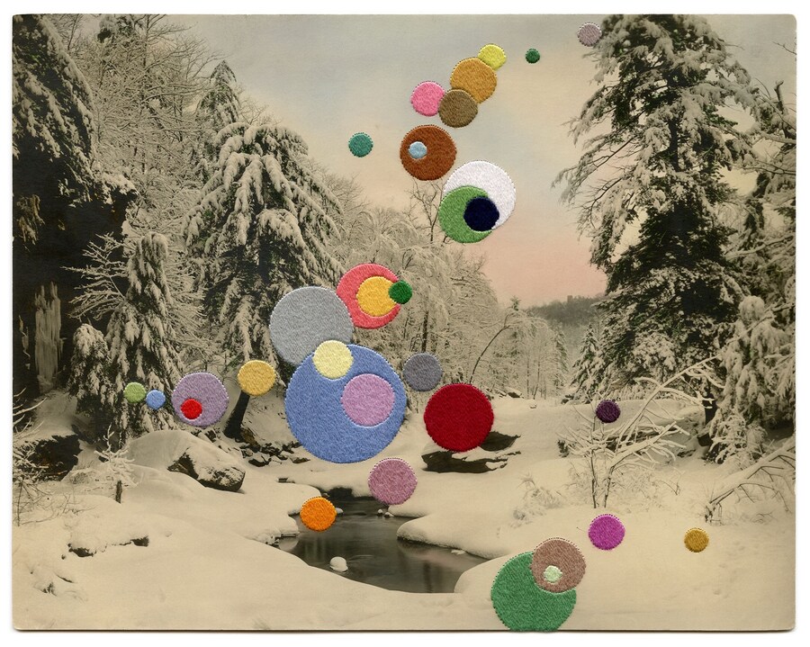Julie-Cockburn,-Snow-Balloons,-2016,-Hand-Embroide