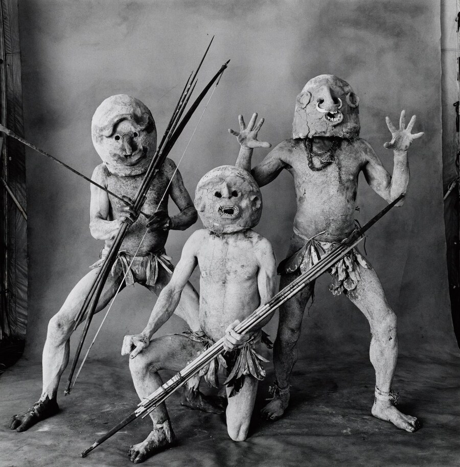 Three Asaro Mud Men, New Guinea, 1970, gelatin silver print
