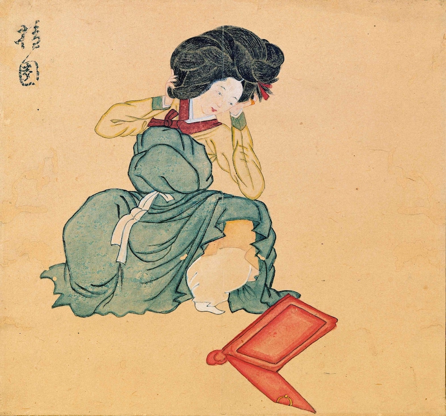 Beauty Adorning Herself, Attributed to Kim Hong-Do