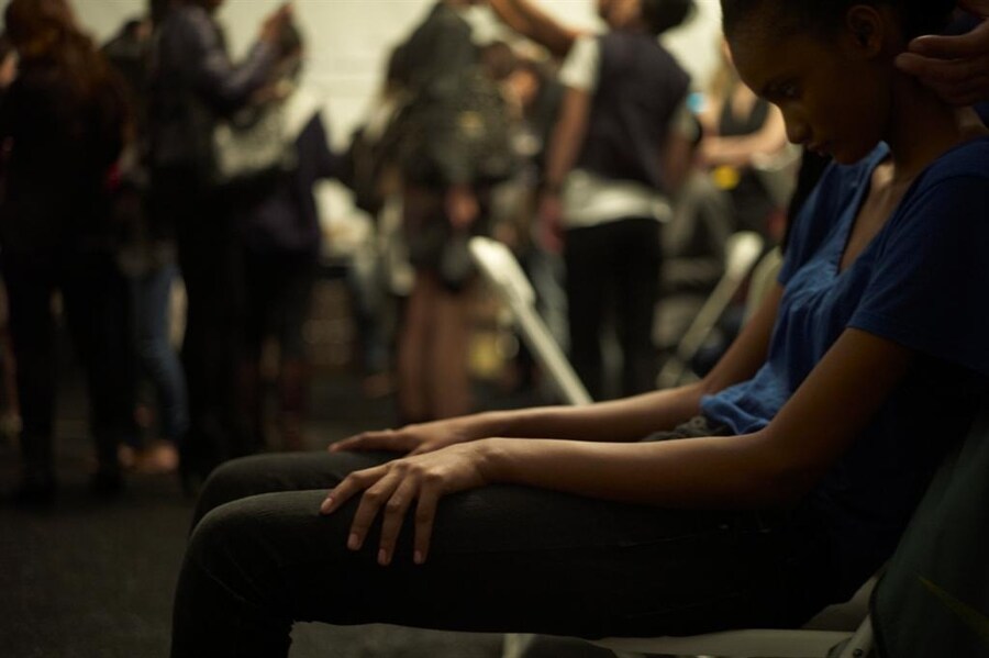Model backstage at Diane Von Furstenberg