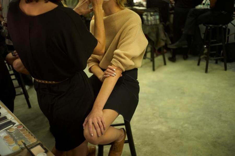Model backstage at Proenza Schouler
