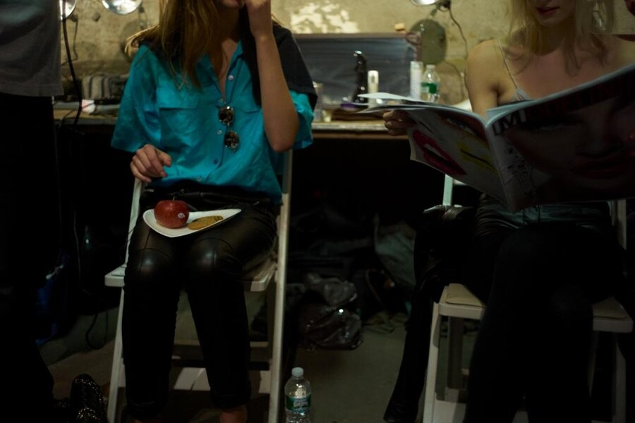 Models backstage at Proenza Schouler