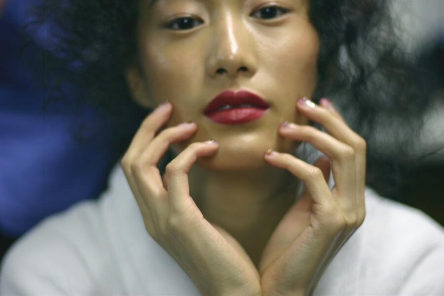 Models backstage at Topshop Unique