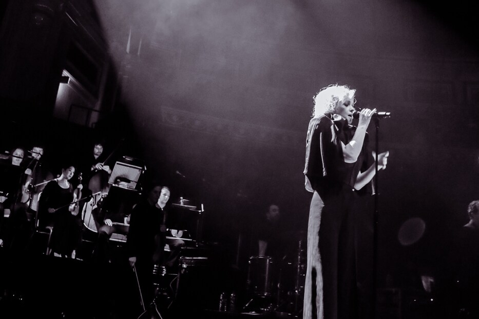 Goldfrapp performing at the Royal Albert Hall wearing Hussei