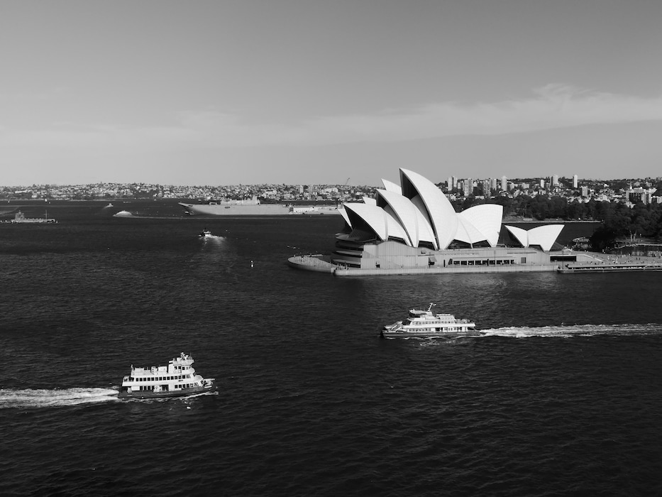 harbour and boats black and white