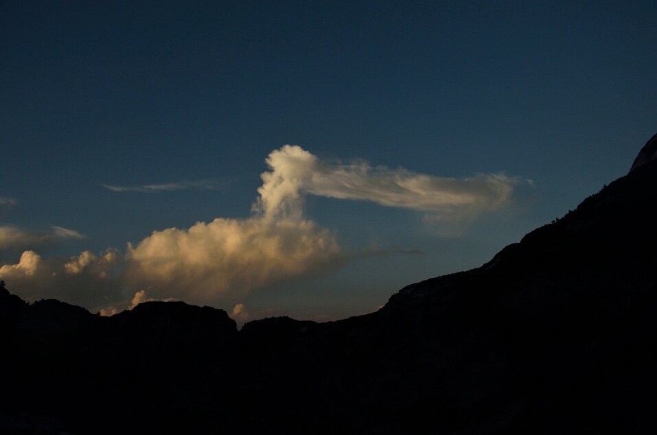 A Pelican over a valley in Durmitor National Park, Montenegr